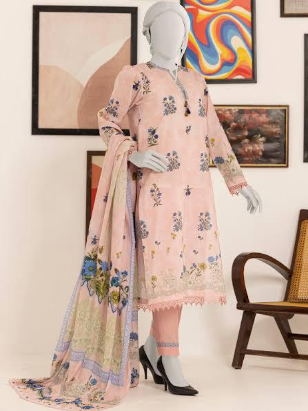 Blush Petal Pink Printed Lawn Unstitched Fabric (Soft Flowy Finish) Bulk Order