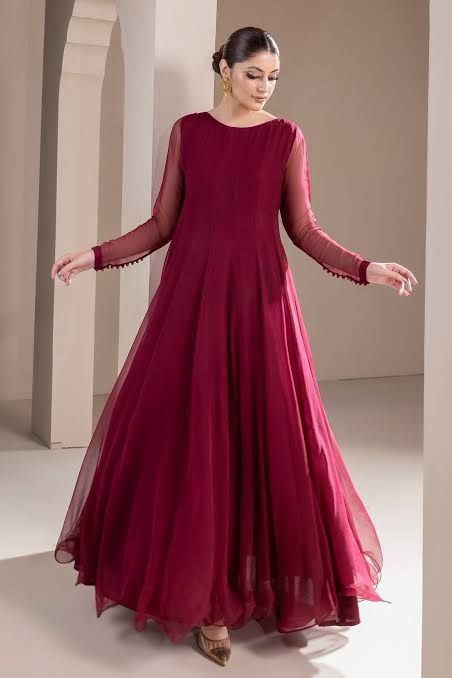 Deep Maroon Wine Chiffon Fabric – 58" soft luxury unstitched cloth
