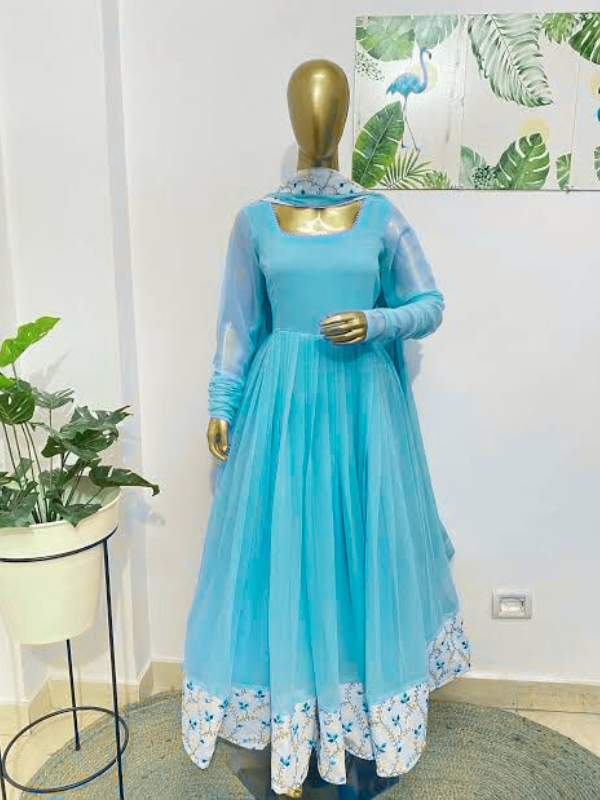 Light blue Plain Mangan – 58” chiffon unstitched fabric for wholesale