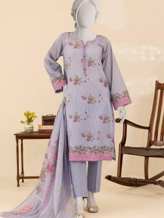 Lavender Smoke Printed Lawn Unstitched Fabric (Soft Flowy Finish) Bulk Order
