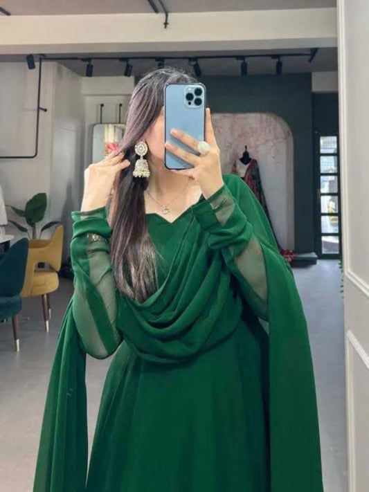  Deep Forest Green Chiffon – 58” unstitched luxury chiffon fabric