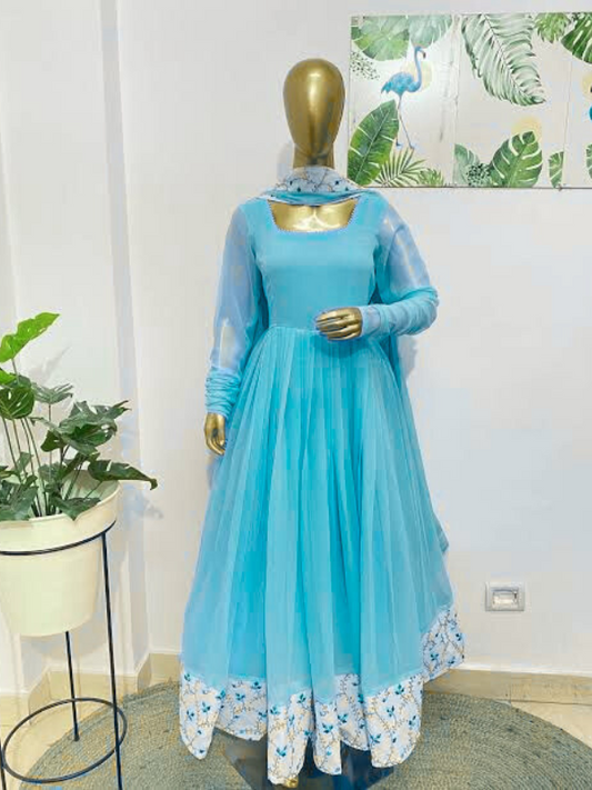 Light blue Plain Mangan – 58” chiffon unstitched fabric for wholesale