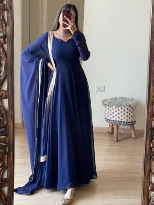 Plain Mangan Unstitched Fabric –deep blue (Soft Flowy Finish) Bulk Order