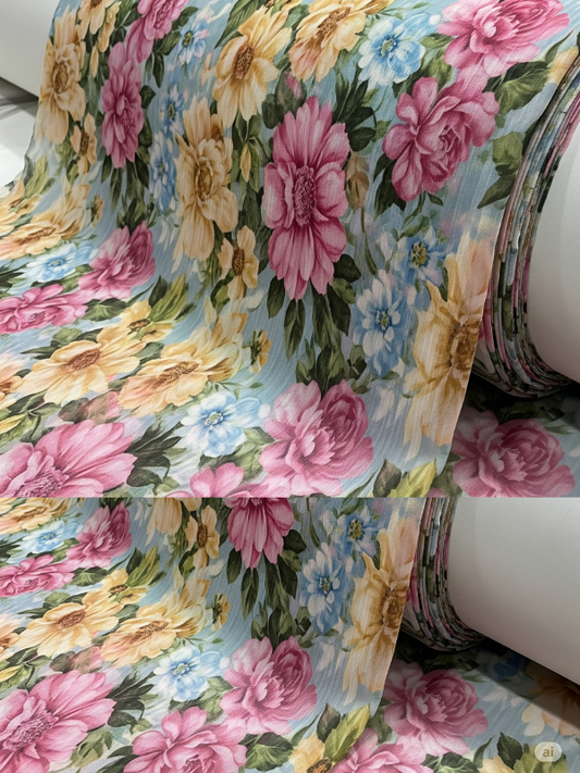 Elegant Pastel Printed Chiffon Fabric – Unstitched Material – 58" Wide – Wholesale Supplier